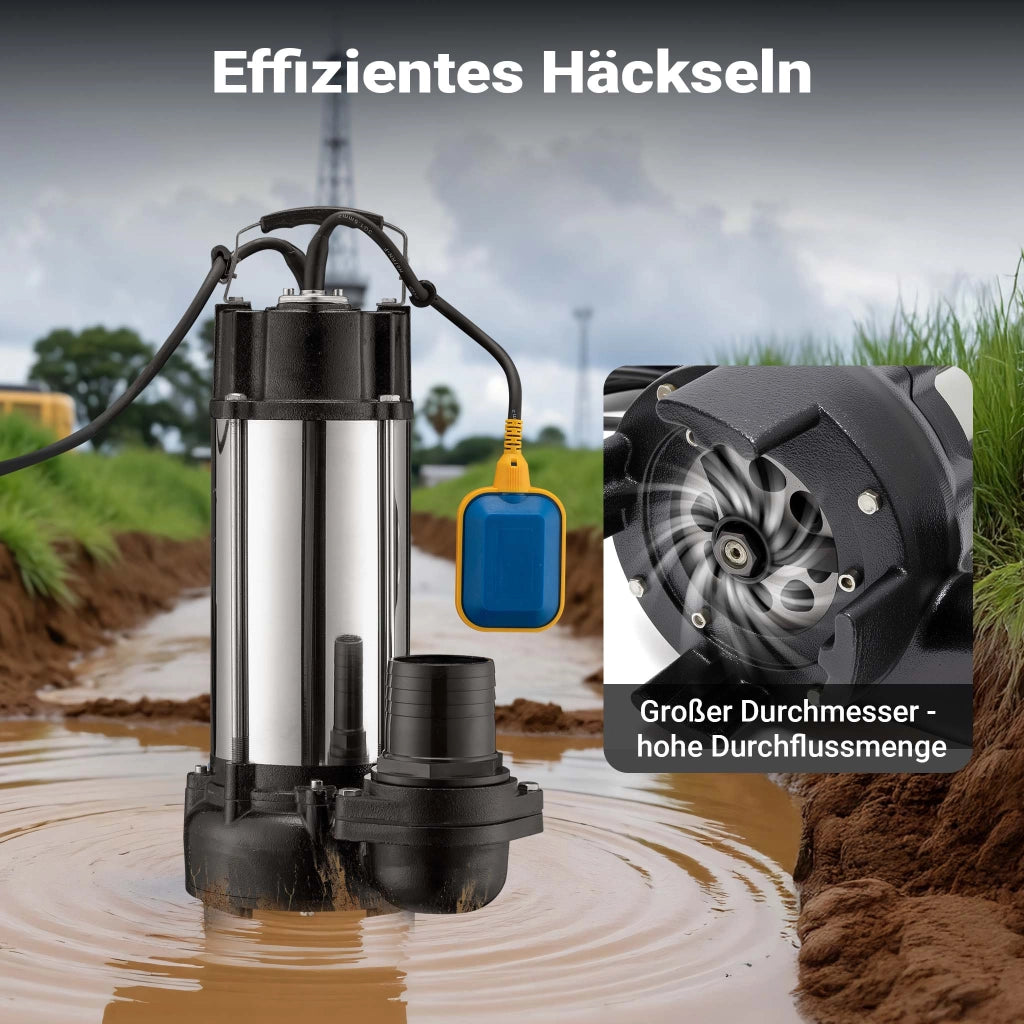 Pompa sommersa acque nere con trituratore e galleggiante 31.200 l/h 2200 W, prevalenza 10m