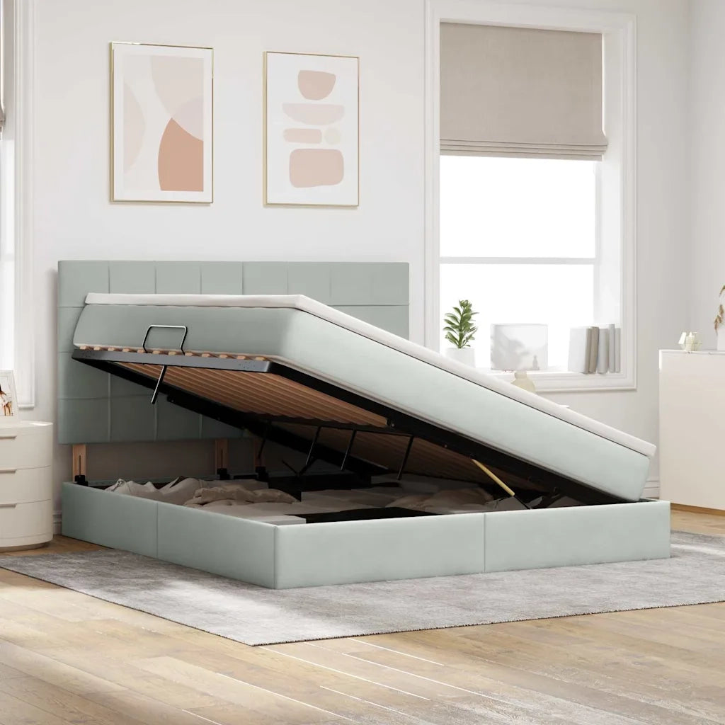 Letto con contenitore e materasso Grigio chiaro 160 x 200 cm