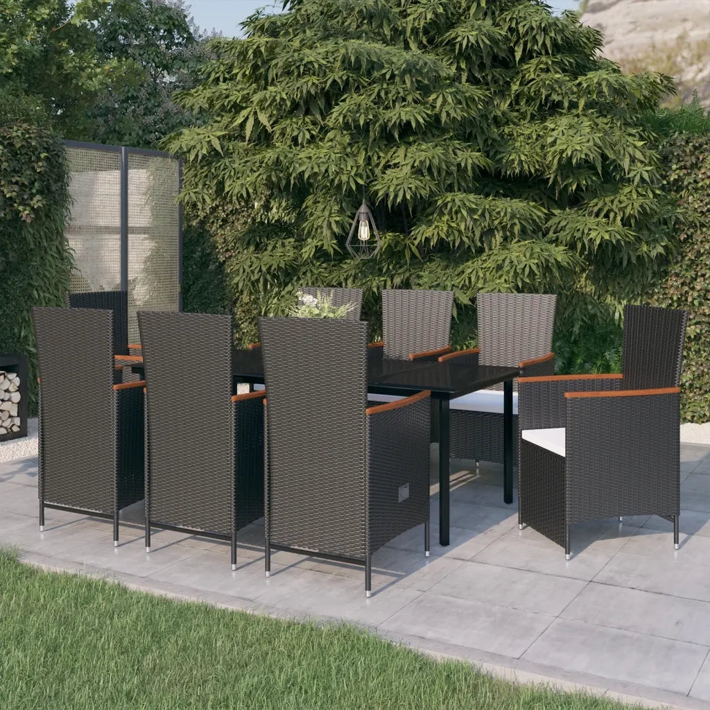 Set da Pranzo da Giardino 9 pz con Cuscini Nero 3099462