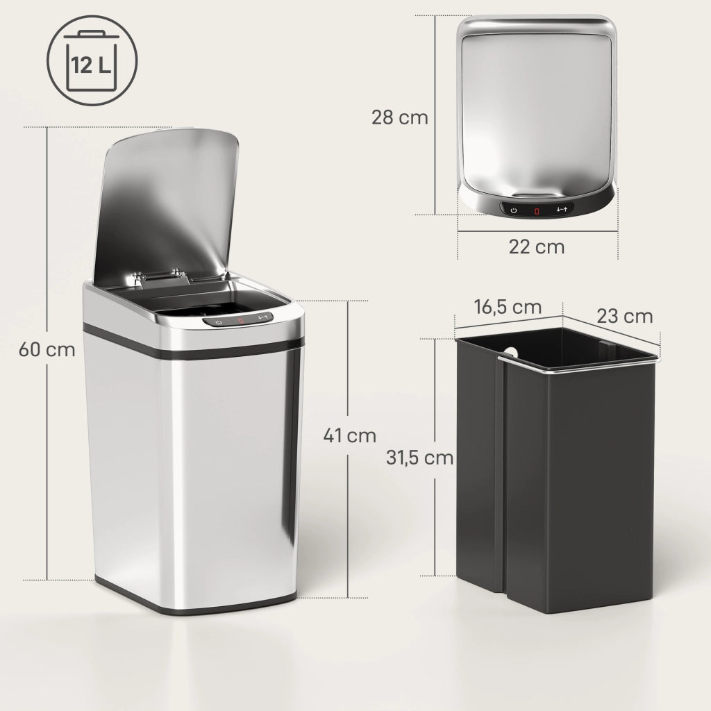 Pattumiera da Cucina Automatica 12 L in Acciaio Inossidabile ¨C zephmum ¨C 28x22x41 cm Argento