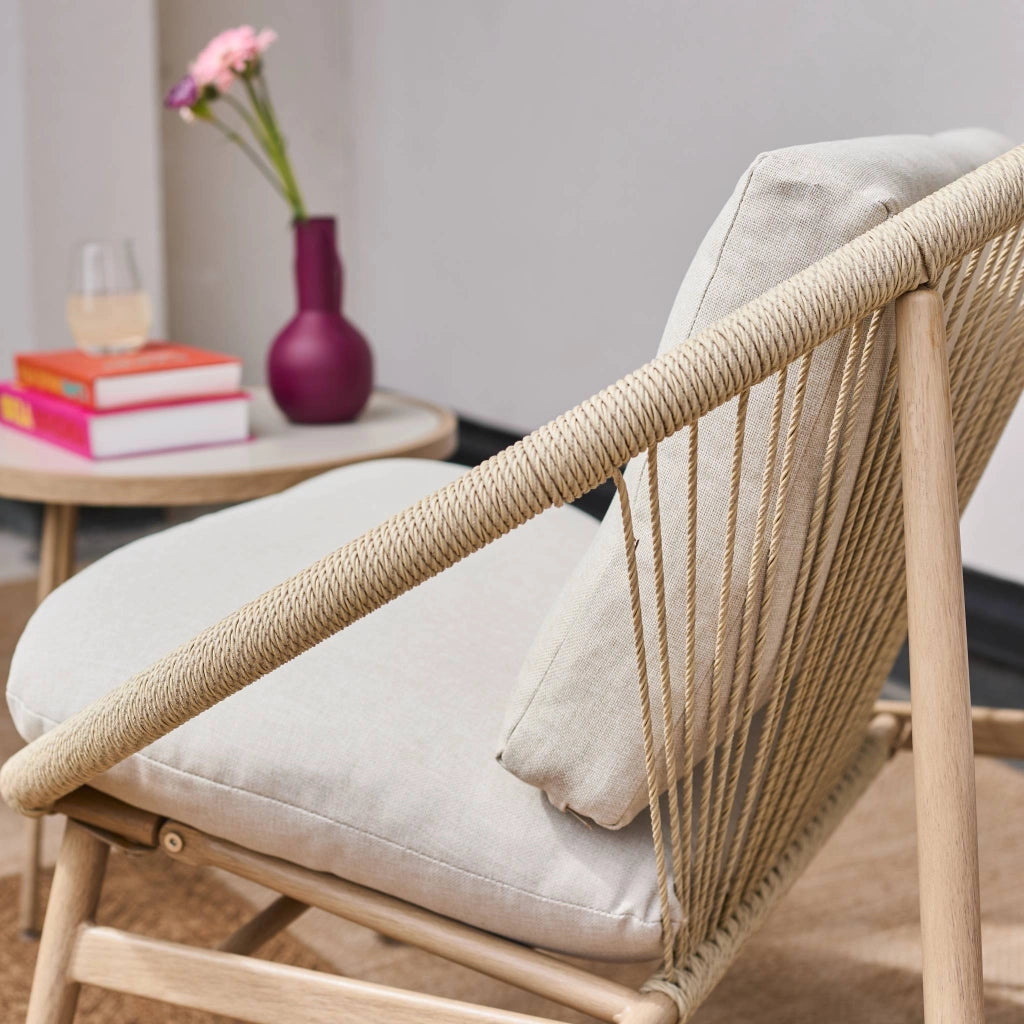 Set 2 poltrone da giardino con tavolo in acciaio e rattan, beige
