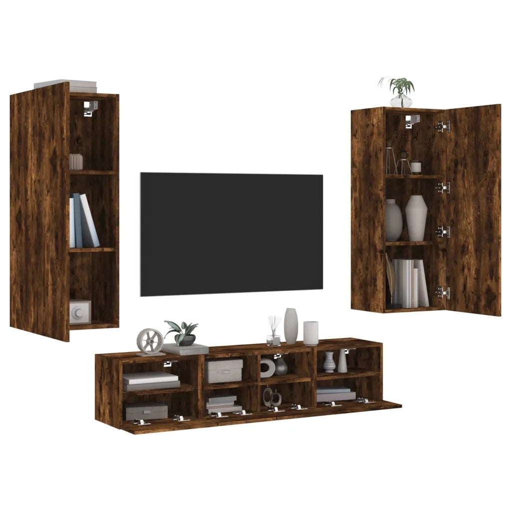 Mobili TV a Muro 5pz | Armadietto TV | Mobile Porta TV Rovere Fumo in Legno Multistrato