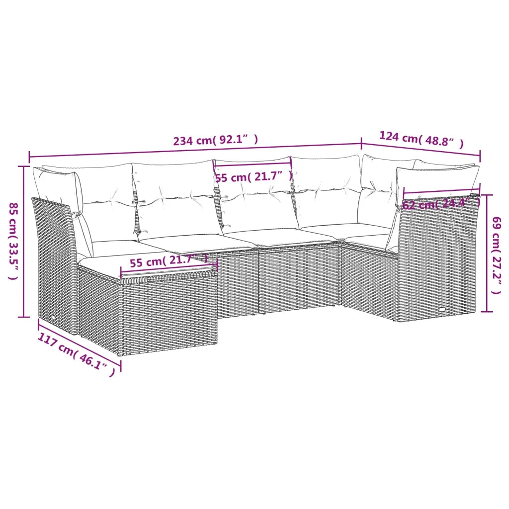 Set Divano da Giardino 6 pz con Cuscini Nero in Polyrattan 3217946