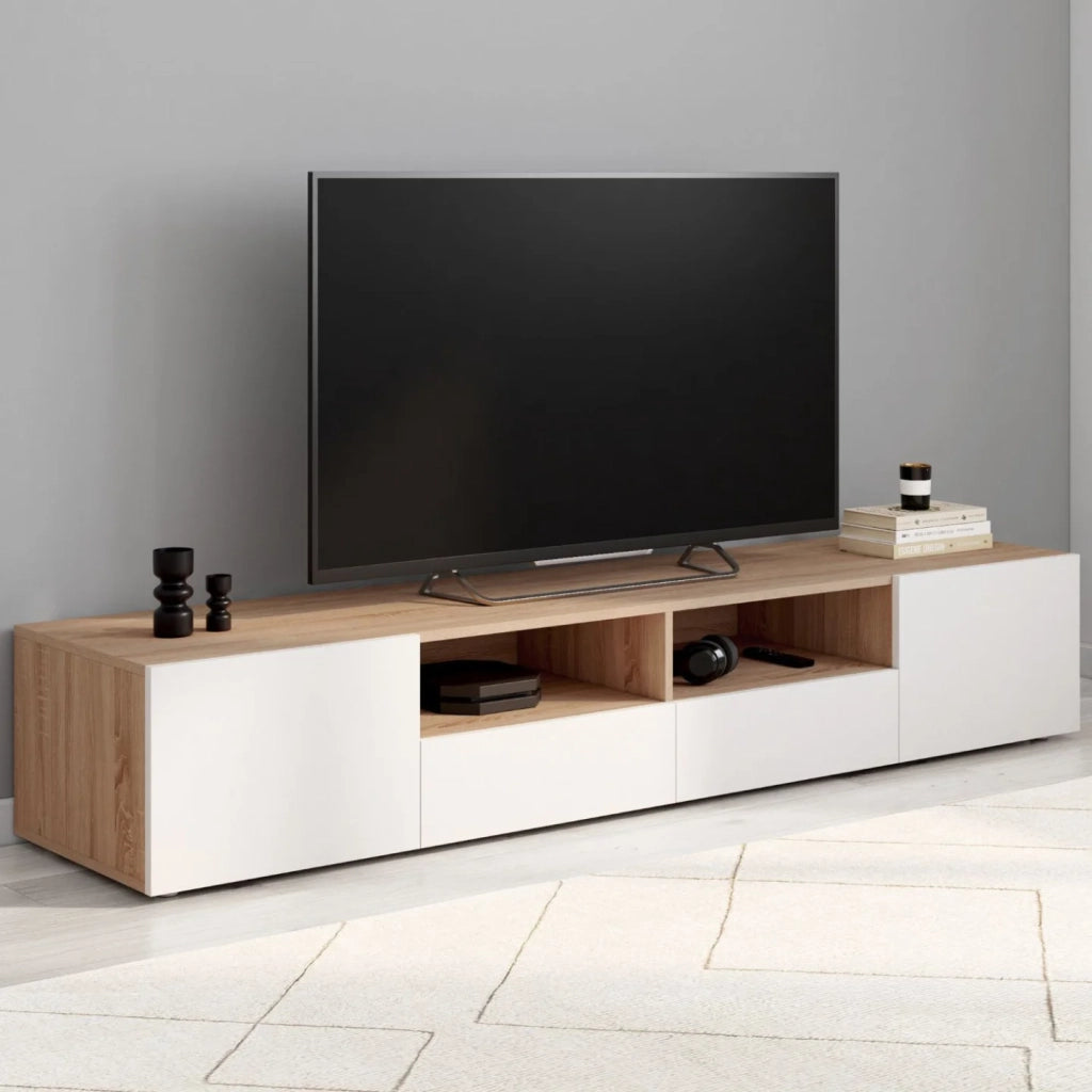 IDMarket - Porta TV 180 cm ELI in faggio con ante bianche