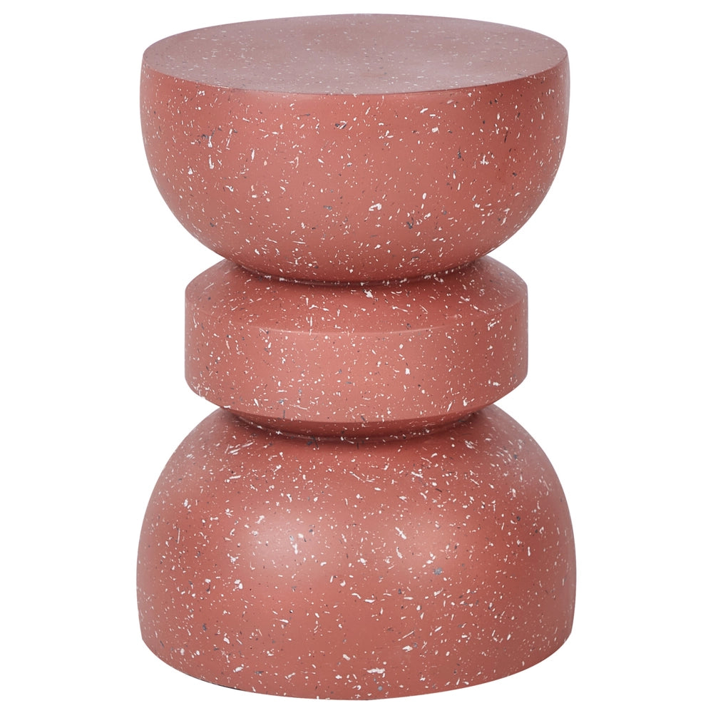 Tavolino rosso con effetto terrazzo in fibra di vetro MgO con piano rotondo a forma di clessidra resistente ai raggi UV, alla ruggine e all'acqua e al vento.