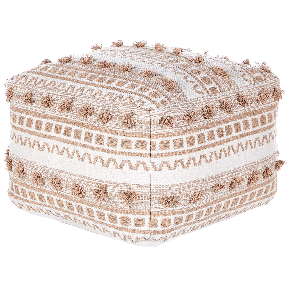 Pouf beige in cotone 50 x 50 x 35 cm con imbottitura in EPS Rivestimento tessuto spesso Pouf Boho