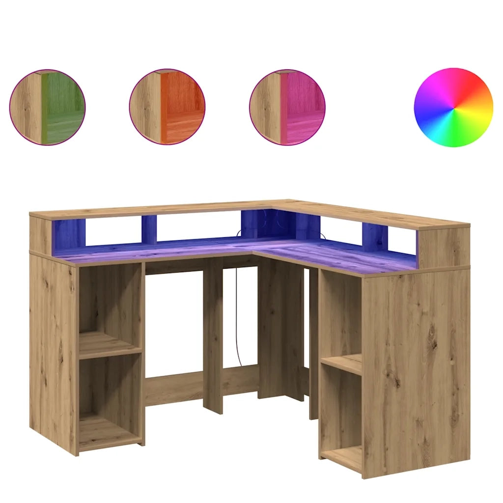 Scrivania a Luci LED Rovere Artigianale 140x55x91 cm Truciolato