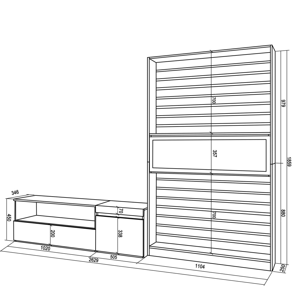 Mobile TV, Soggiorno, 260x35x186cm, Per TV fino a 65", Camino elettrico, Bianco e nero RF2551