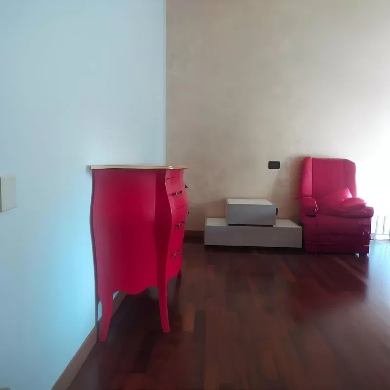 Cassettiera shabby 3 cassetti legno laccato rosso lampone filo oro 118x50x85 - Mobili 2G