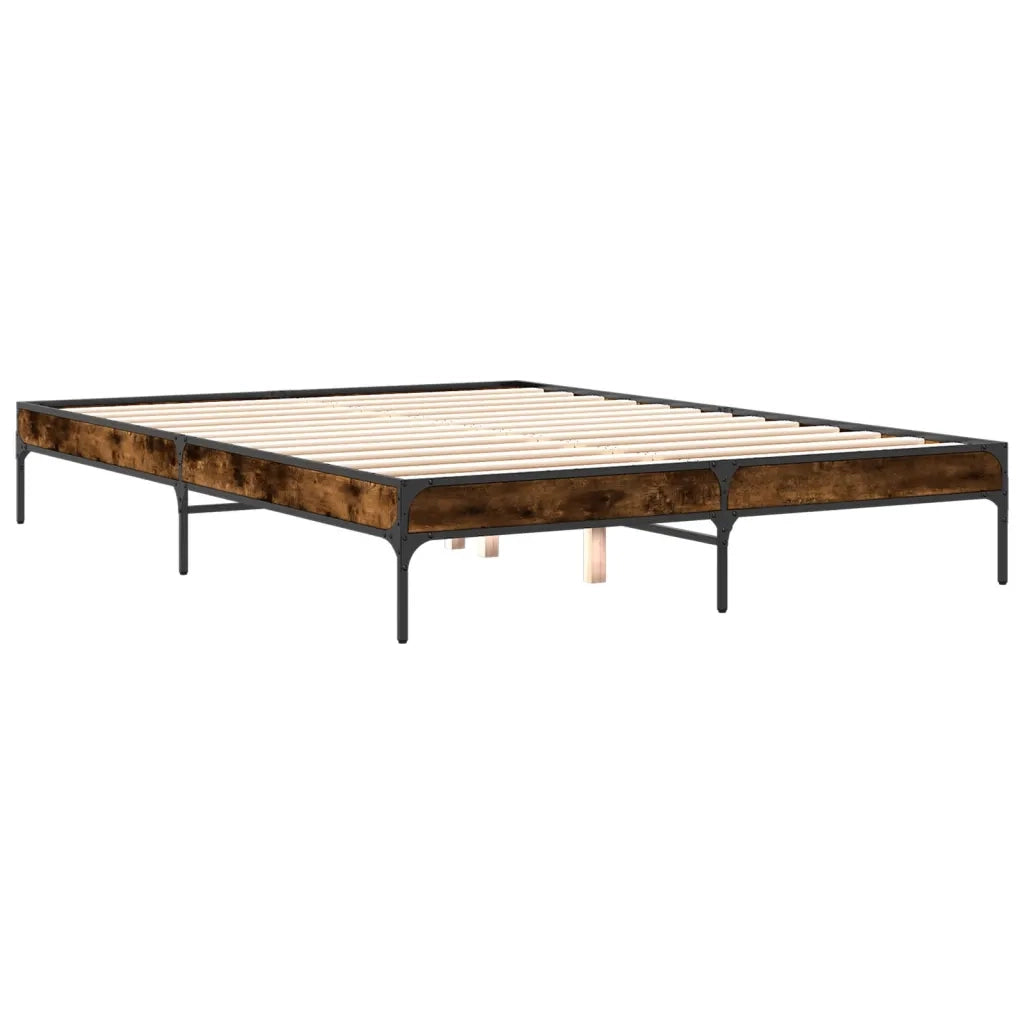 Letto matrimoniale | Letto per adulti | Giroletto Rovere Fumo 150x200 cm in Legno Multistrato Metallo