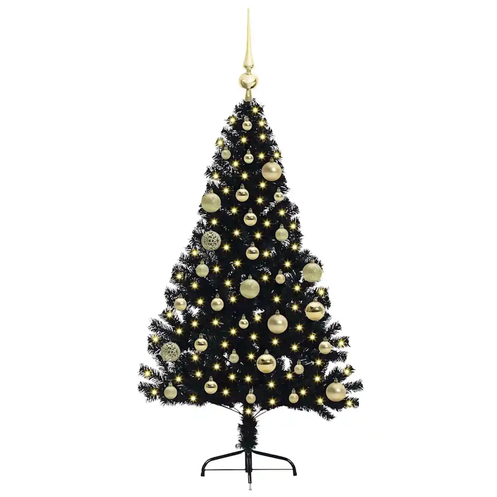 Albero di Natale artificiale con luci integrate Nero 120 cm PVC