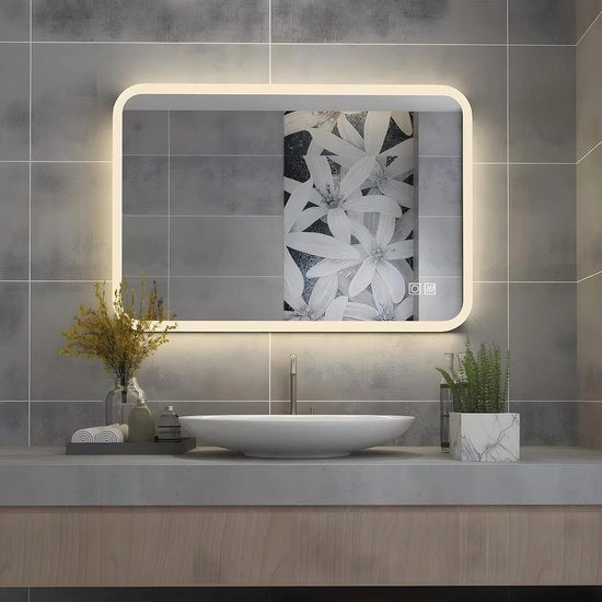 Specchio Bagno LED Senza Fiamma 100 x 60 cm con Interruttore a Tasto e Anticorrosione