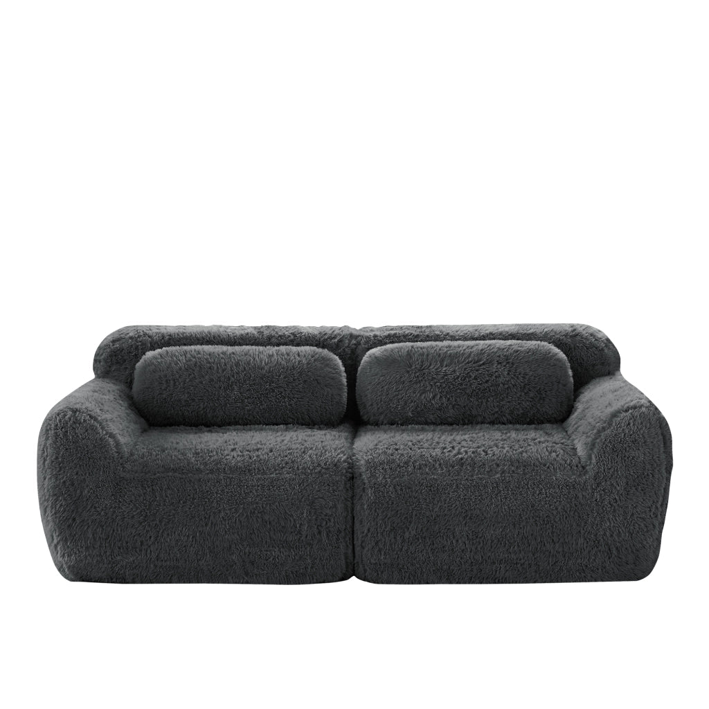 OKWISH Divano Modulare 2 Posti, Design Senza Struttura Componibile Liberamente, con Cuscini e Base Antiscivolo, Peluche, Grigio