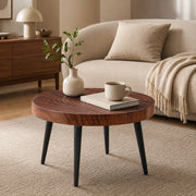 Tavolino da caffè rotondo ? 60 cm in MDF effetto noce e metallo nero