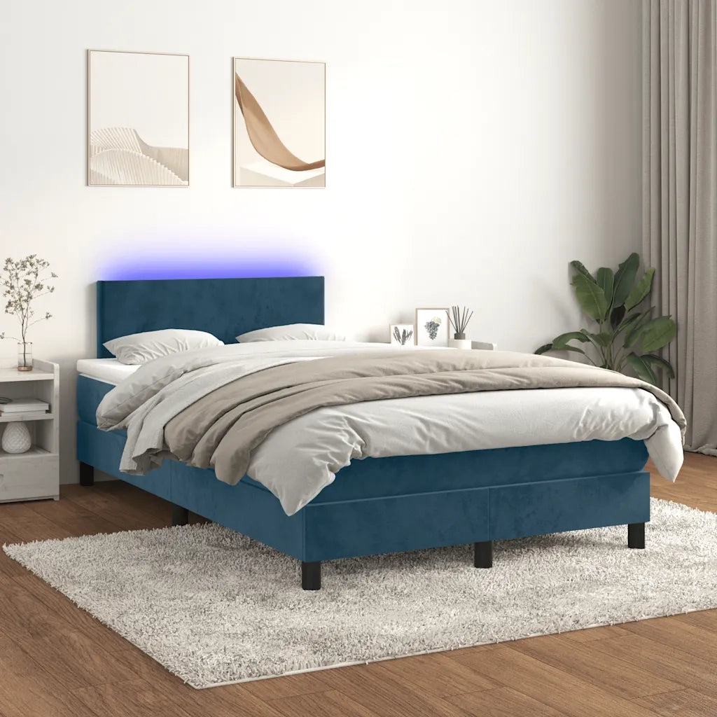 Letto a Molle con Materasso e LED Blu Scuro 120x190 cm in Velluto 3270145