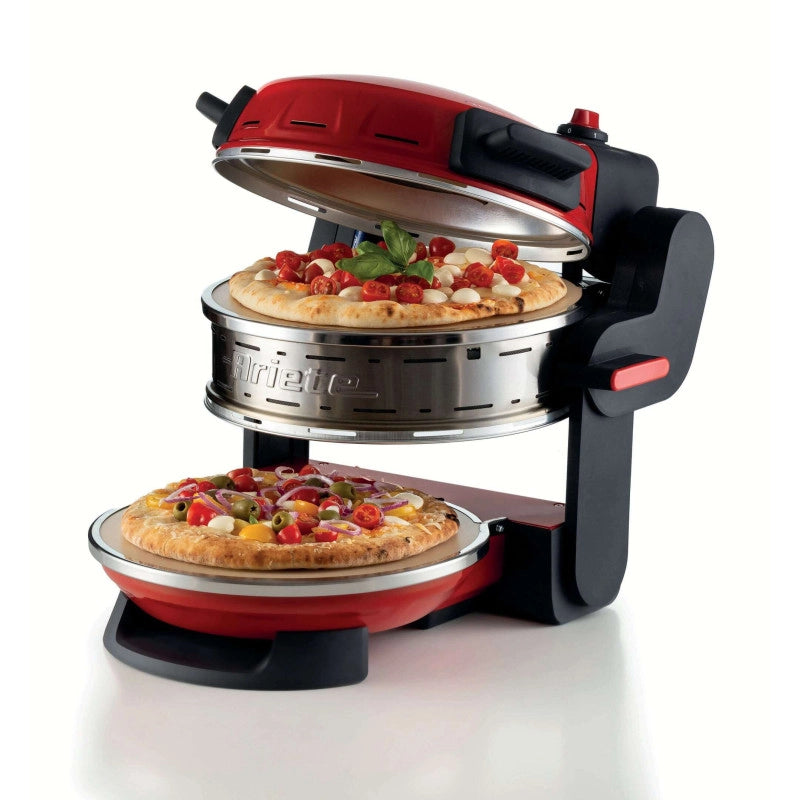 Forno pizza doppio 2300W, 2 pietre refrattarie, 5 livelli di cottura, 2 pale inox - Rosso