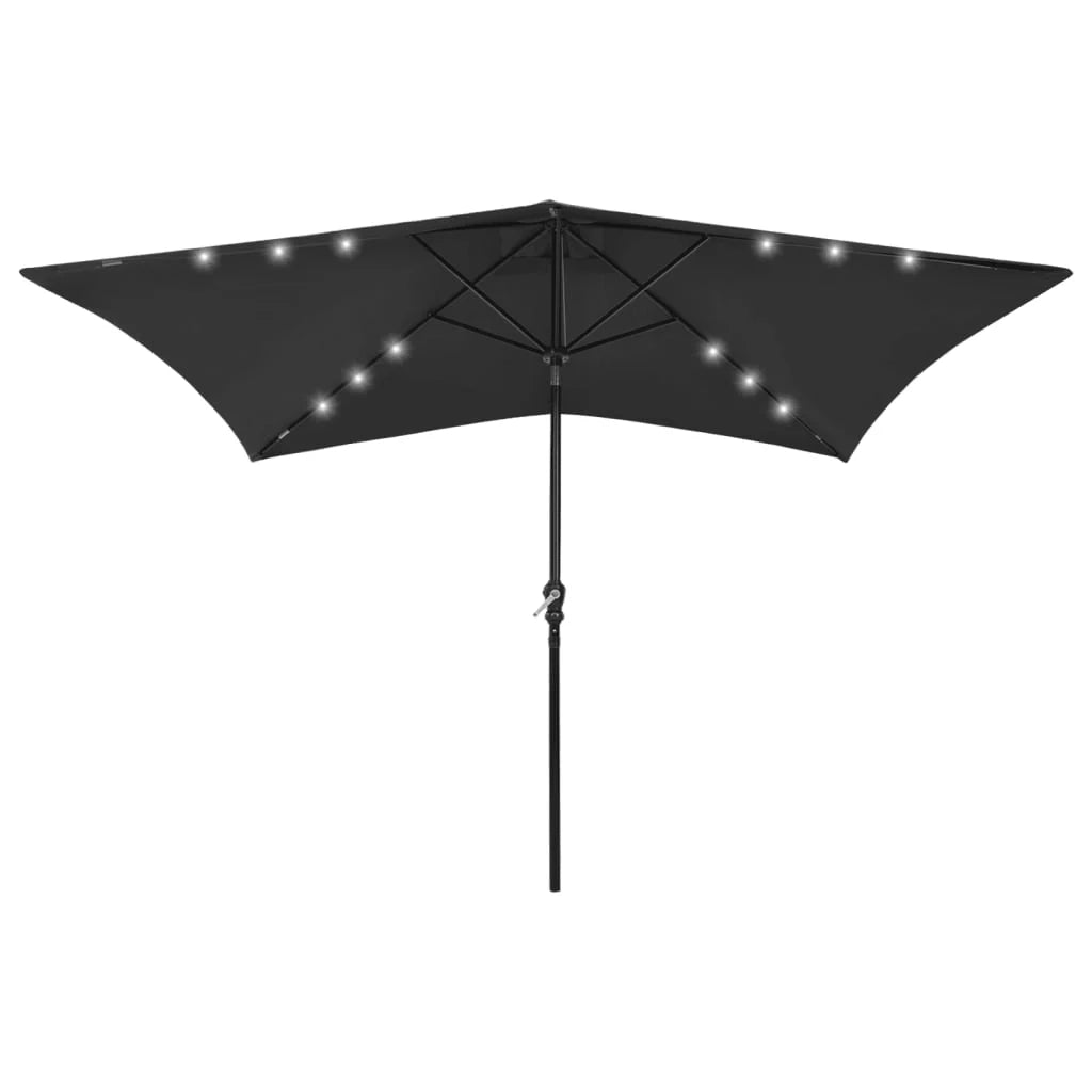 Ombrellone con LED e palo in acciaio 2 x 3 m nero 02_0008068