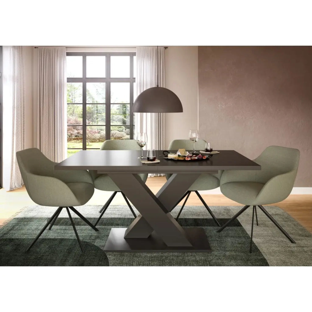 Tavolo allungabile CAPTURE – Gambe design a X – Grigio scuro – 150 a 190 cm
