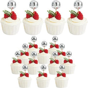 Decorazioni per torte disco in tema di festa, 24 pezzi di palline disco, punzoni per cupcake, toppe per cupcake in argento