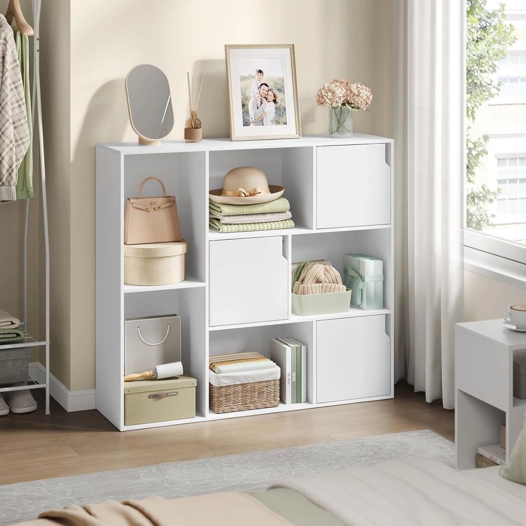 8 Cubo di Stoccaggio, Libreria a 3 Piani con 3 Ante, Scaffale in Piedi Libreria in Legno, Soggiorno Credenza Espositore Cubo Scaffale, per Camera da Letto, Corridoio, Ufficio, Bianco, SK056ws