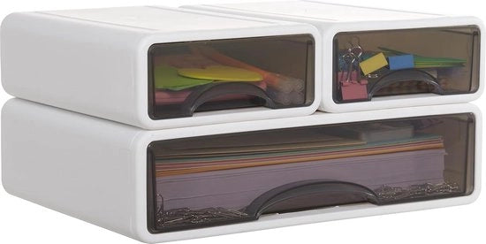 Organizzatore da ufficio, scatola da scrivania ripiegabile con 3 ripiani, per scuola, ufficio, scatola per penne, matite, carta e altri accessori da ufficio (2 m + 1 litro)