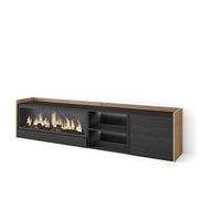 Mobile TV Soggiorno, 212x50x35 cm, Per TV fino a 80", Camino elettrico XXL, LED, Nero e rovere