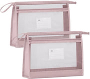 Documentante A4 con chiusura a rits, borsa per documenti A4 trasparente con mappa, mappa di progetto, mappa per buste per ufficio mobile o scuola, 2 pezzi, rosa