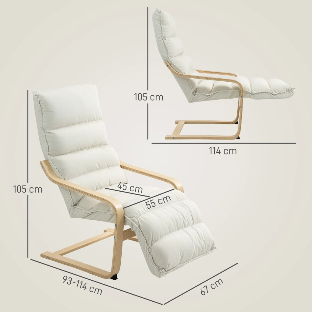 Poltrona reclinabile in velluto con poggiapiedi regolabile ¨C Minimal ¨C 67x93x105cm, crema