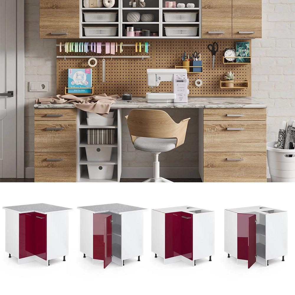 Armadio universale ad angolo R-Line Bordeaux lucido 75.6 cm con anta, con piano di lavoro Vicco
