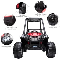 Macchina Elettrica per Bambini 12V, Velocità 3-6km/h, Quad Elettrico Mini con Doppio Motori, USB, Lettore MP3 e Telecomando, 118x76x104cm, Rosso e Nero