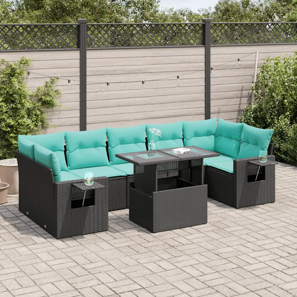 Set Divani Giardino 8 pz con Cuscini Nero Polyrattan Acacia 3326438
