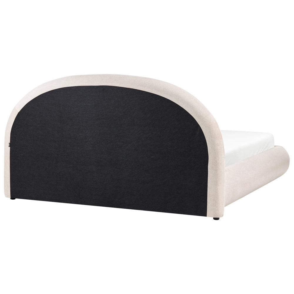 Letto in tessuto beige chiaro 180 x 200 cm con testiera imbottita rete sollevabile e vano contenitore