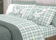 Completo Lenzuola Linea Pensieri Delicati 100% Cotone Orsetto Tartan Primavera - Piazza E Mezza - Verde