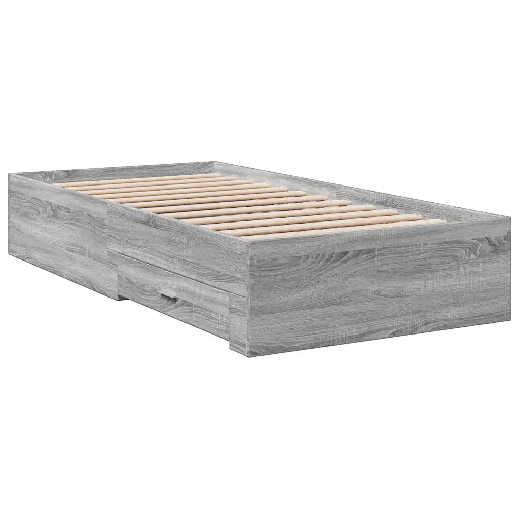 Letto singolo | Letto per adulti | Giroletto Cassetti Grigio Sonoma 90x190 cm Legno Multistrato