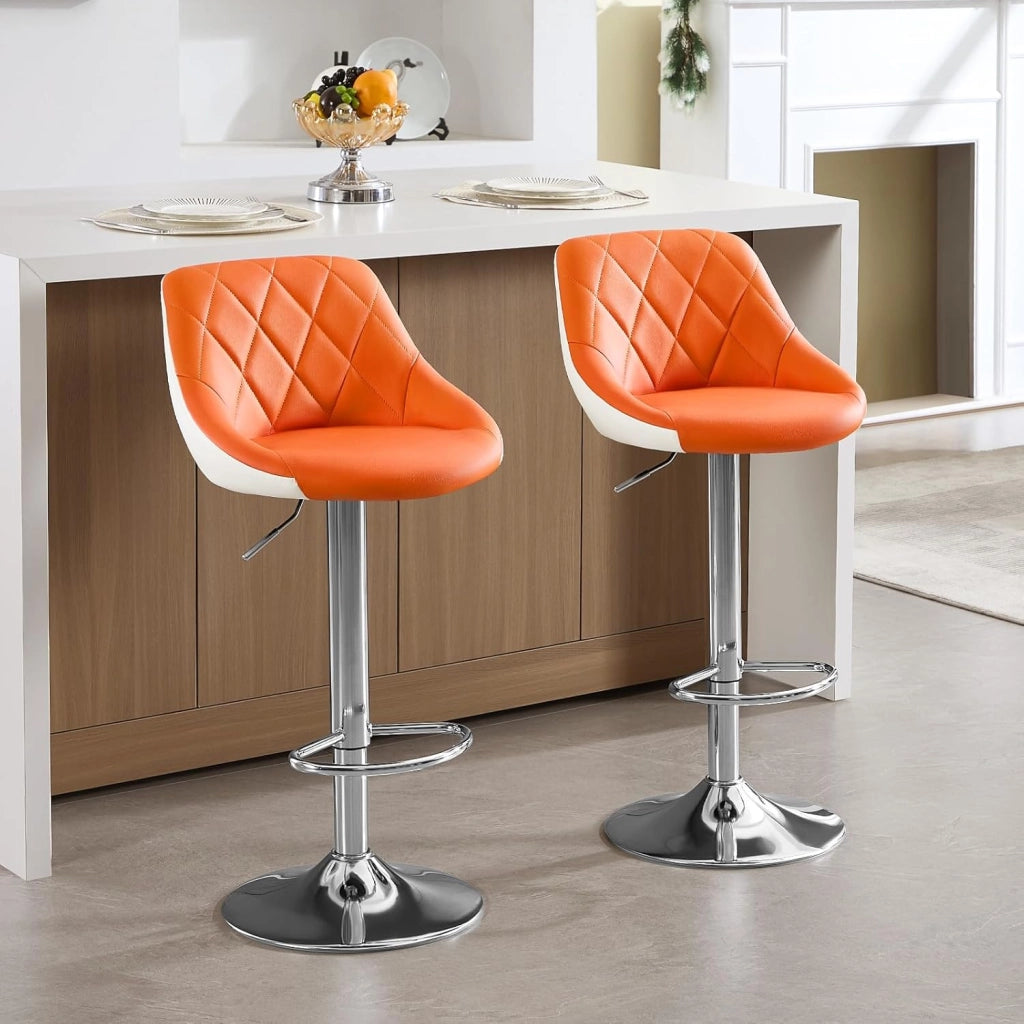 Sgabelli cucina, Sgabelli da Bar Set di 4, Sedia da Bar Girevole Regolabile in Altezza, con Schienale Poggiapiedi, Sgabello in PU da Cucina, Arancione, BH30or-4