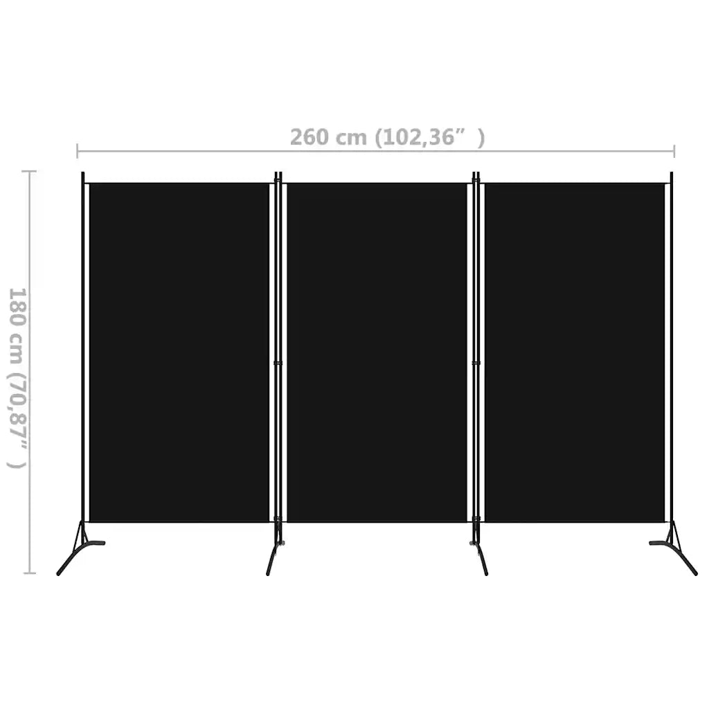 Paravento a 3 Pannelli-Divisorio Nero 260x180 cm
