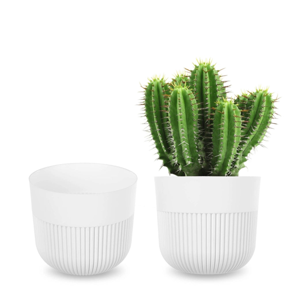 Vaso da fiori KADAX, Coprivaso, 11 cm, Plastica, Rotondo, A coste, Bianco