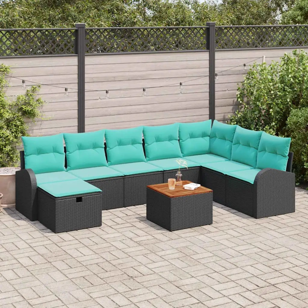 Set Divano da Giardino con cuscino 9 pcs Nero Poly Rattan 3360861