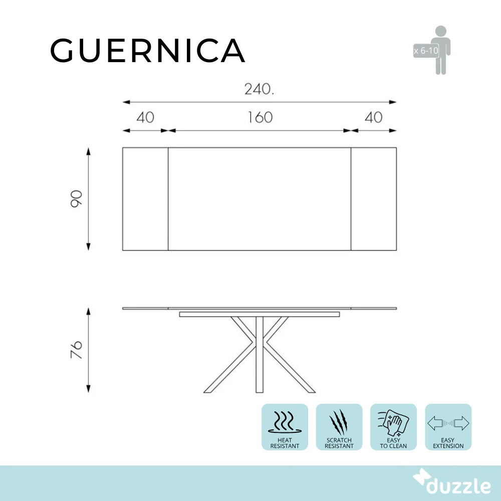 Tavolo da pranzo allungabile in ceramica effetto marmo portoro Guernica 160-240x90 cm fino a 10 posti | Duzzle
