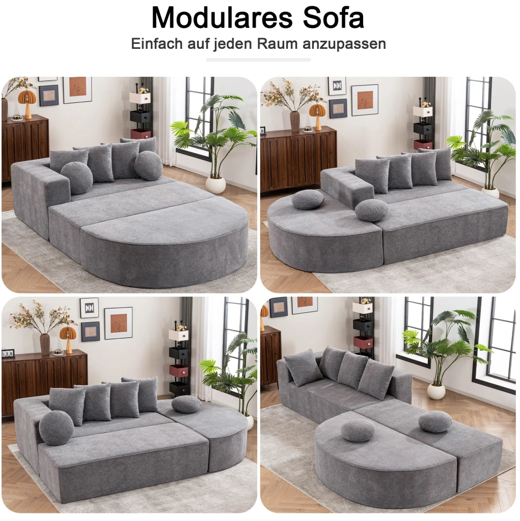 DIVANO MODULARE LETTO in Chenille Grigio senza montaggio