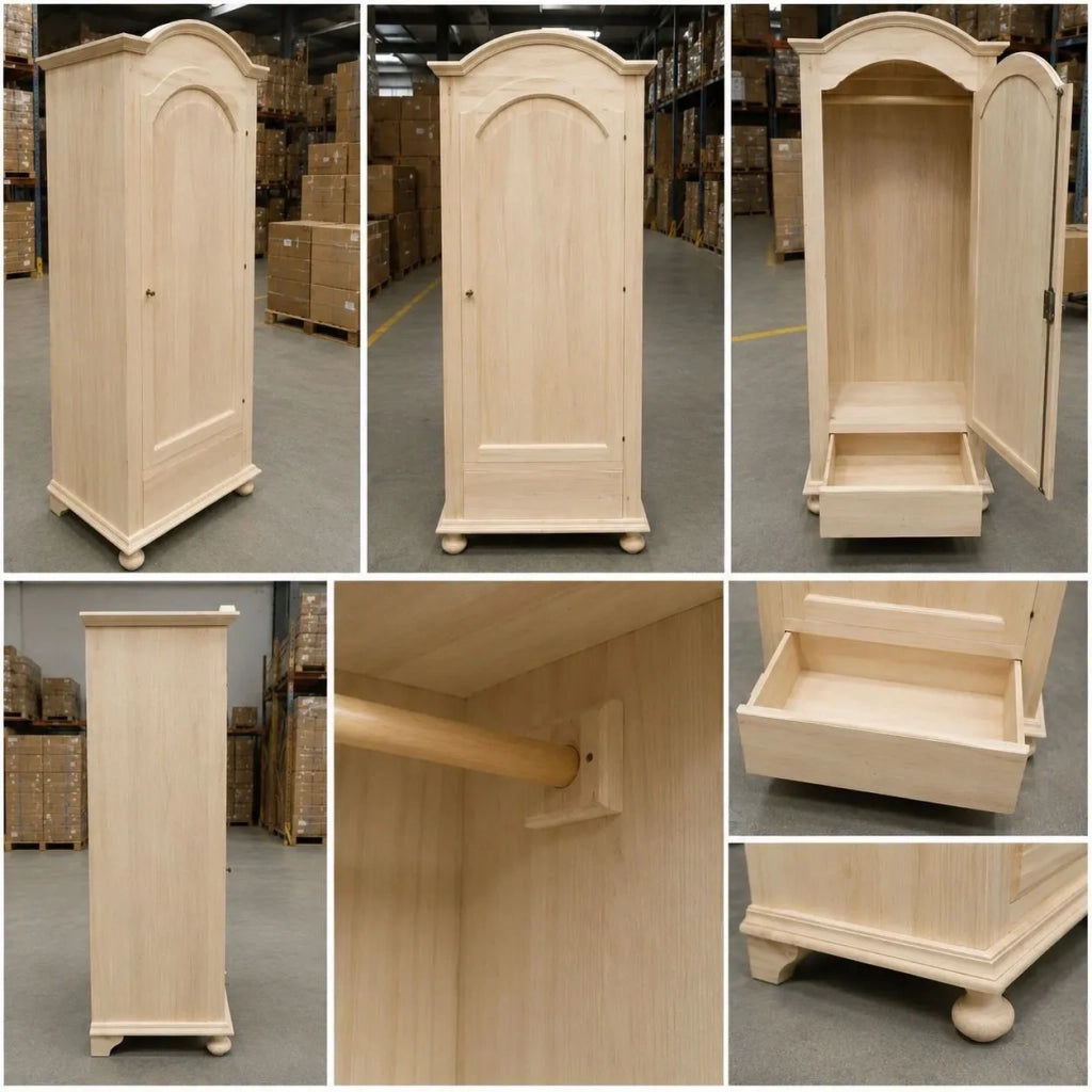 Armadio classico 1 porta 1 cassetto legno grezzo 96x56x196 (1703) - Mobili 2G