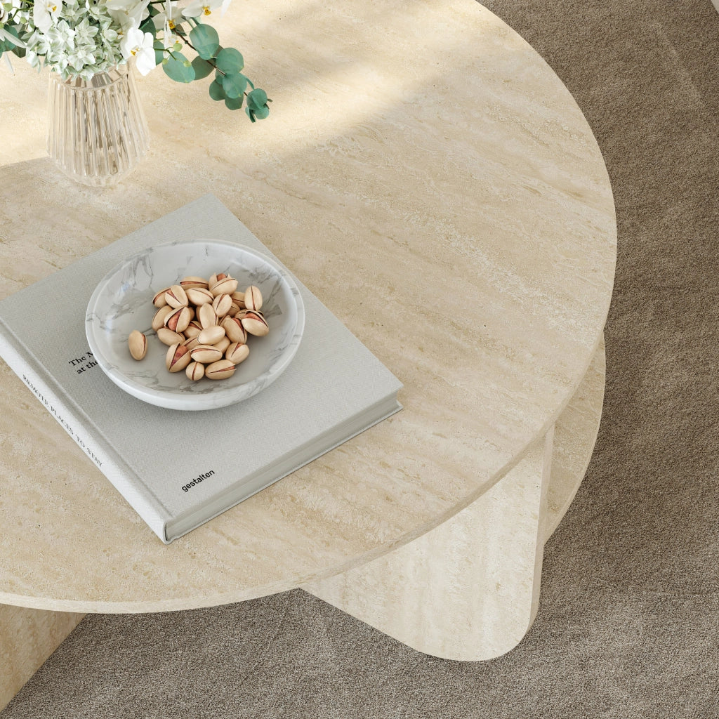 Tavolino Rotondo Reykhon Ø80 x 41 cm Color Avorio Travertin [en.casa]