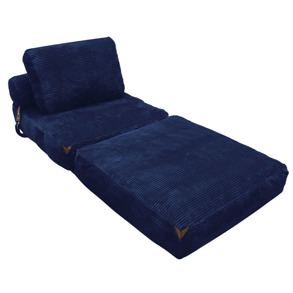 Poltrona letto pieghevole - con funzione letto e design compatto - in flanella - blu