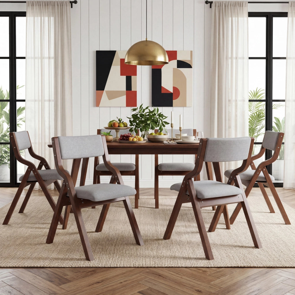 Set di 4 sedie pieghevoli 55x49x81 cm; struttura in legno; rivestimento in lino grigio