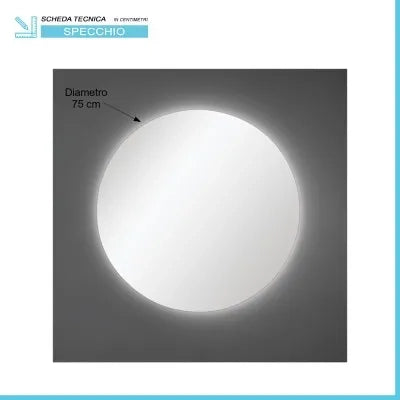 Specchio tondo 75 cm a filo lucido con illuminazione perimetrale a LED