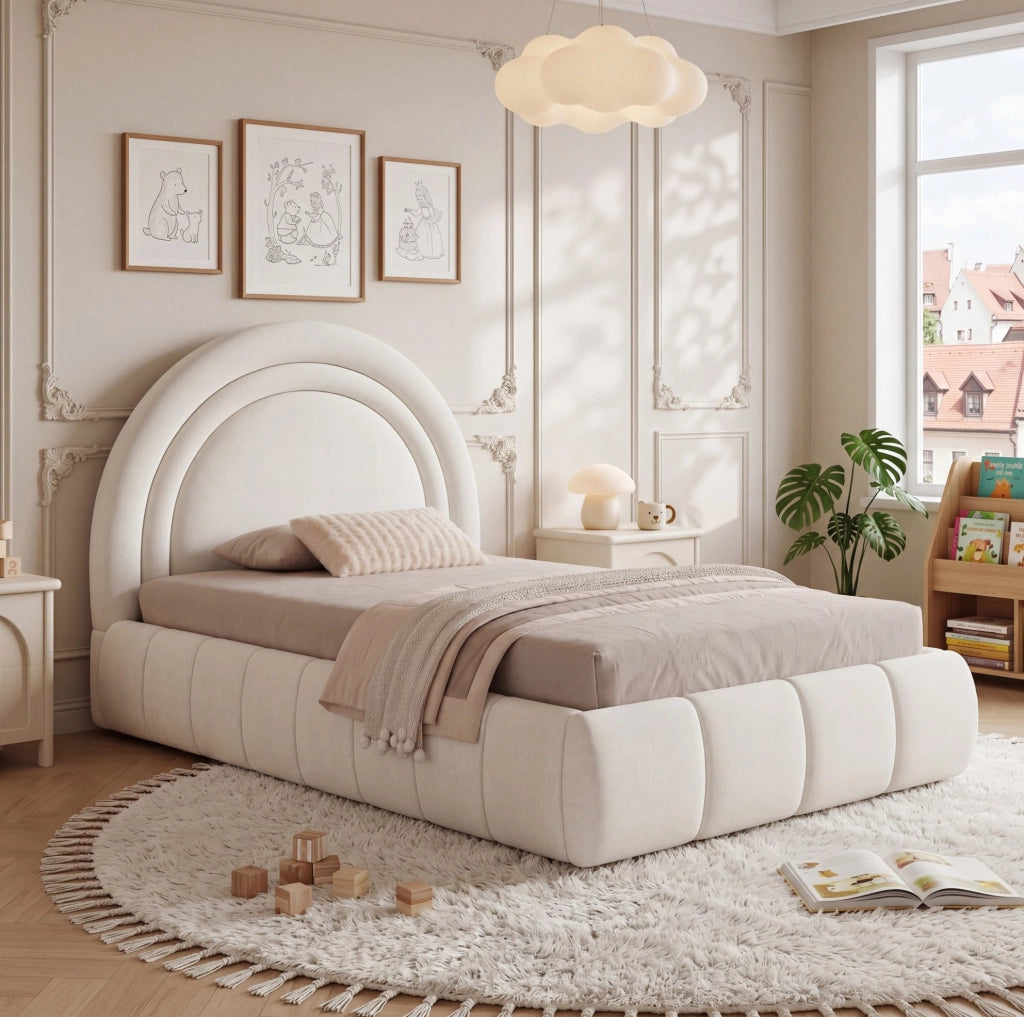 Letto imbottito per bambini 90x200 cm con contenitore e rete a doghe