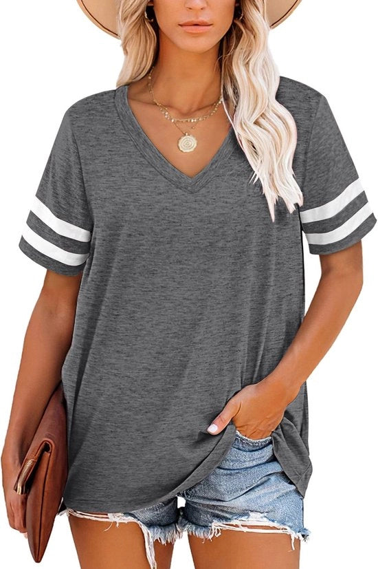 T-shirt con collo V - Maglione a maniche corte a righe - Maglia Casual - Stile estivo - Materiale confortevole - Design senza tempo