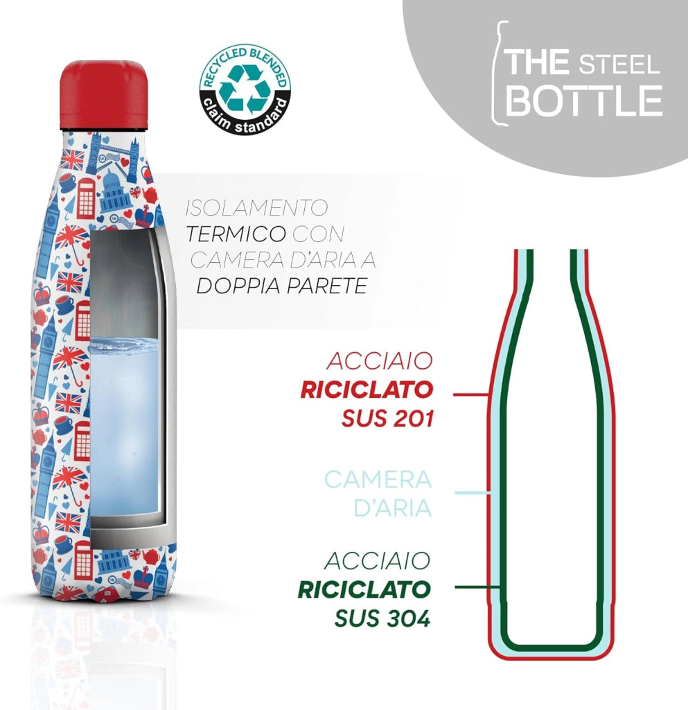 The Steel Bottle Bottiglia termica in Acciaio Inox Capacità 500 ml Chiusura Ermetica - London