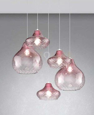SOSP. BIANCO 5 LUCI RETTANGOLARE VETRI (3 X PICCOLO + 2 X GRANDE) TUTTI RUBINO 1191BI-S5 RMIX-RU