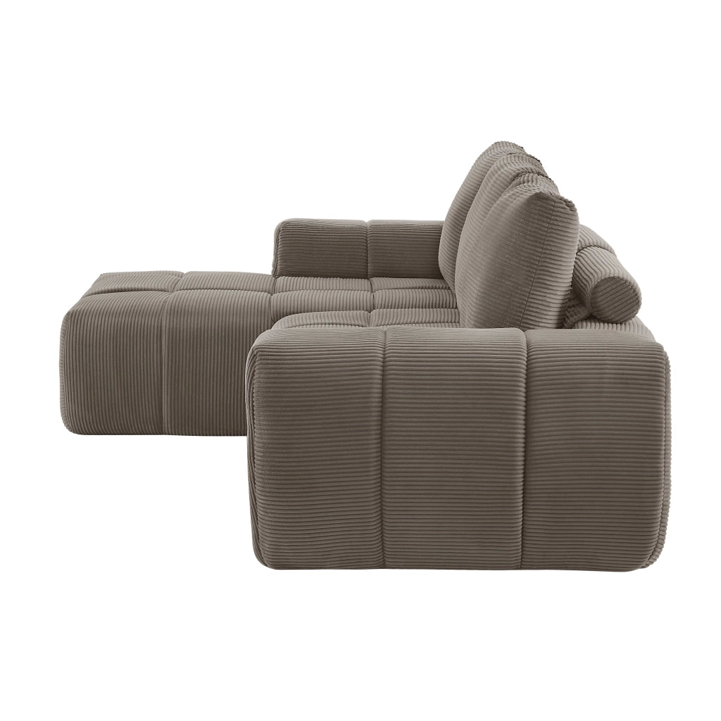 Divano angolare modulare - con design trapuntato - in velluto a coste - taupe